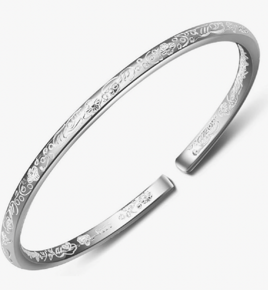 Merdia Solid Sterling Silver Bangle Cuff Bracelet